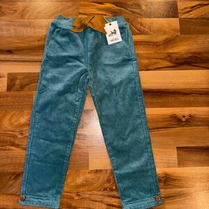FoxTale Kids Teal Corduroy Pants Size 6 Elastic Waist Bow Detail Button Cuff NEW